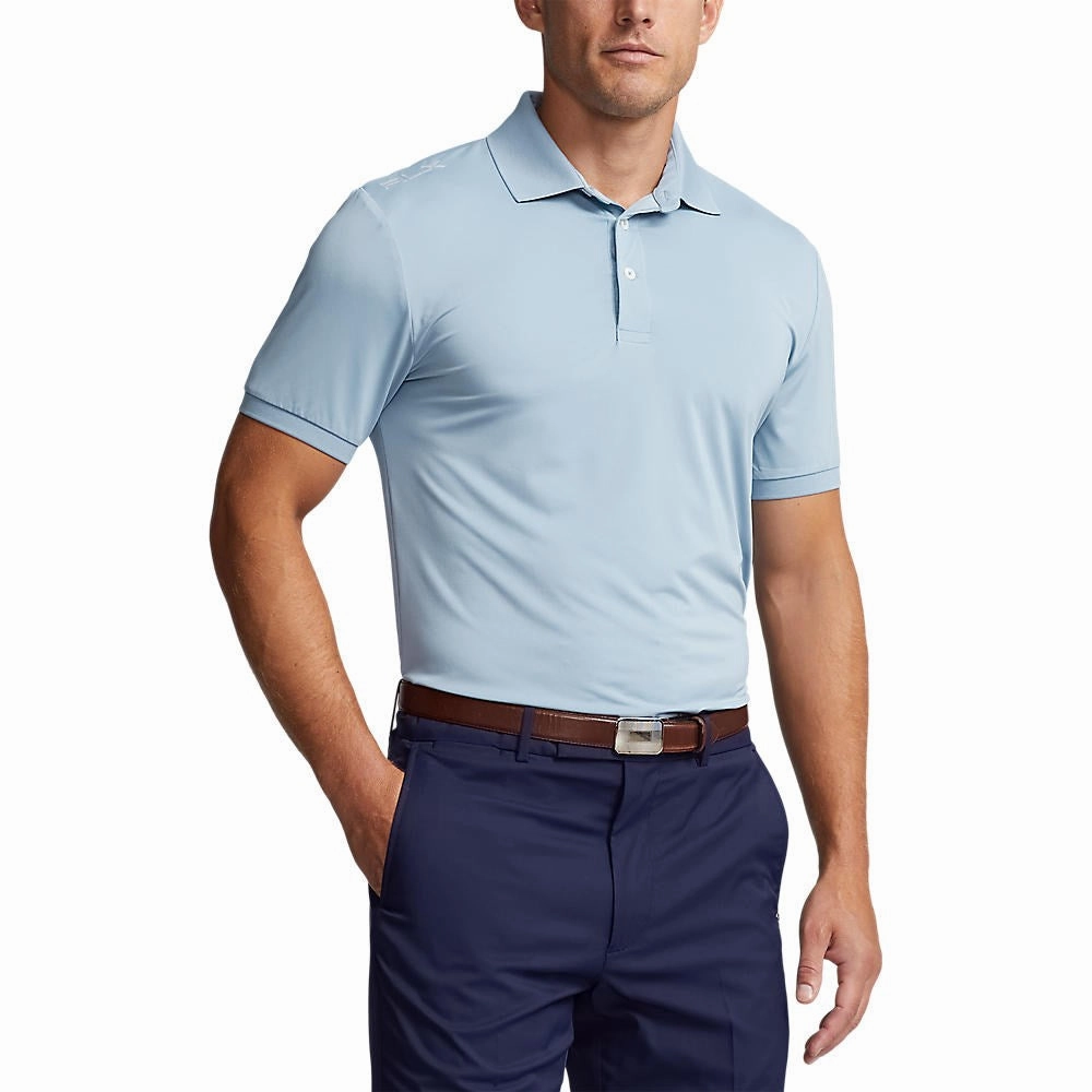 Trendy Prints Layered Hem Reinforcement RLX Ralph Lauren Solid Airflow Performance Polo Golf Shirt - Vessel Blue