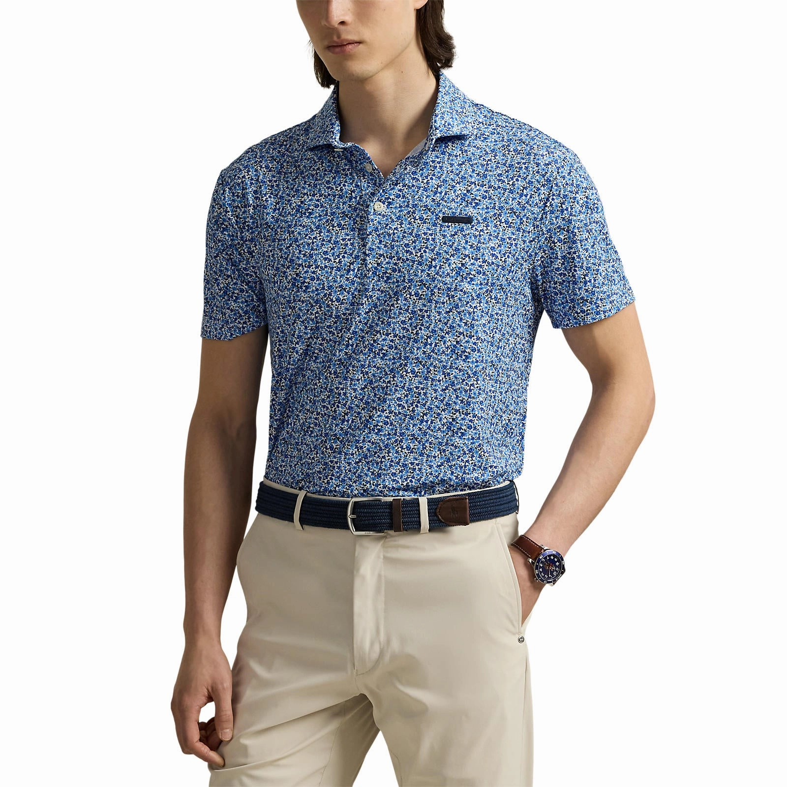 Sustainable Production Certification TearResistant Fiber RLX Ralph Lauren Printed Lightweight Airflow Golf Polo Shirt - Savanna Floral Refined Navy Multi