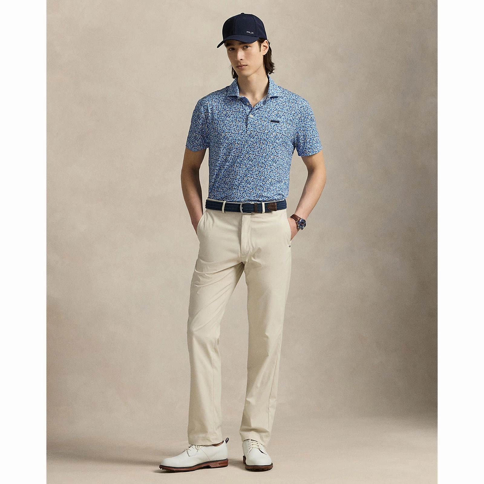 UV-Resistant Compact Knit Structure RLX Ralph Lauren Printed Lightweight Airflow Golf Polo Shirt - Savanna Floral Refined Navy Multi