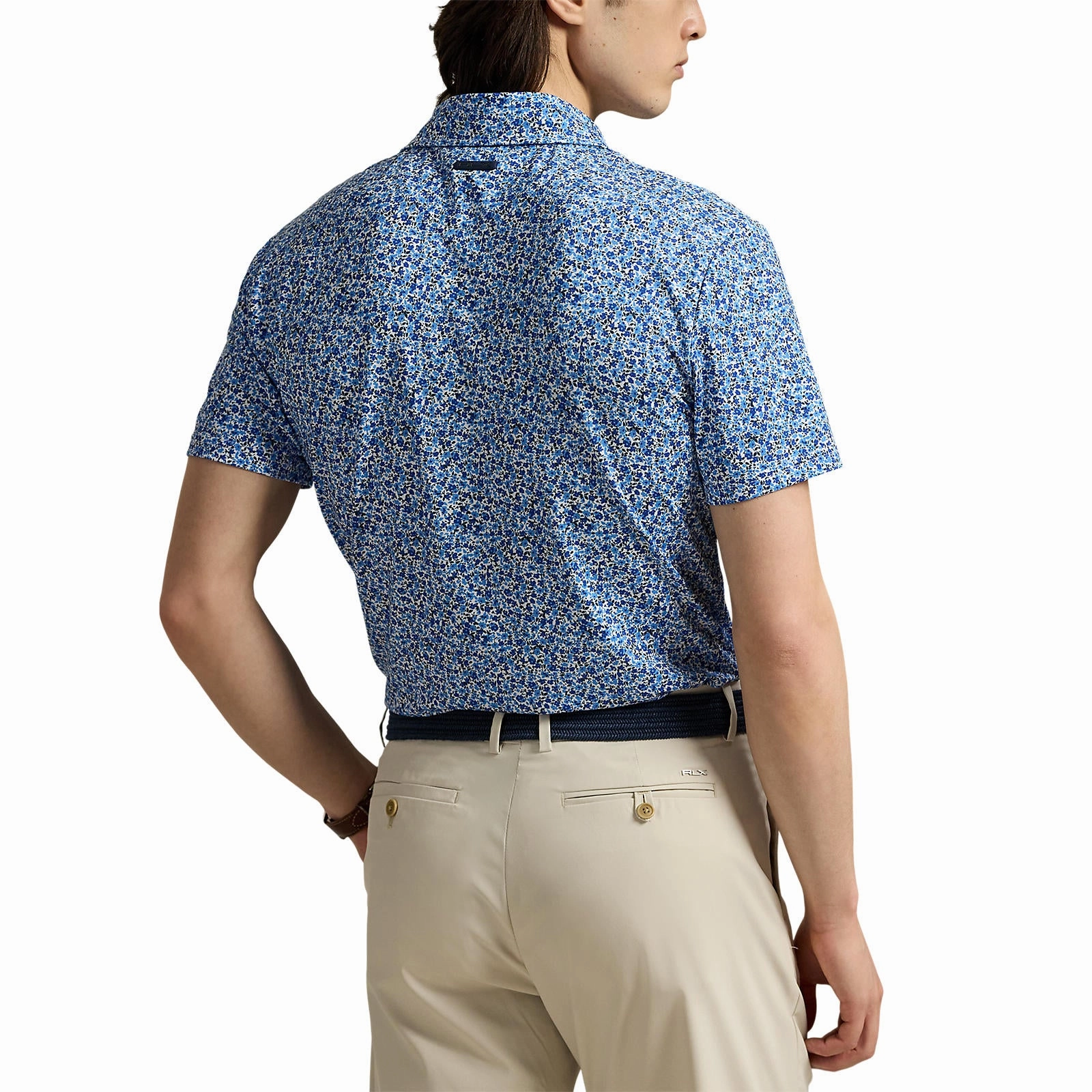 Flatlock stitching Business Meeting RLX Ralph Lauren Printed Lightweight Airflow Golf Polo Shirt - Savanna Floral Refined Navy Multi