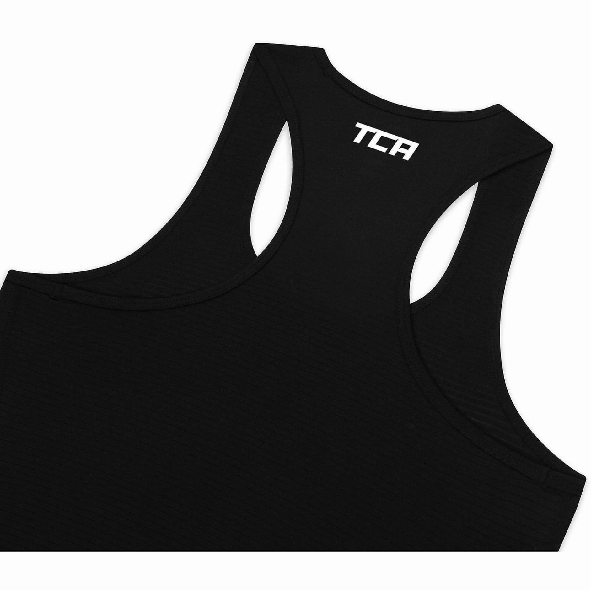 TCA Air Racerback Womens Training Vest Tank Top - Black Reinforced Hem