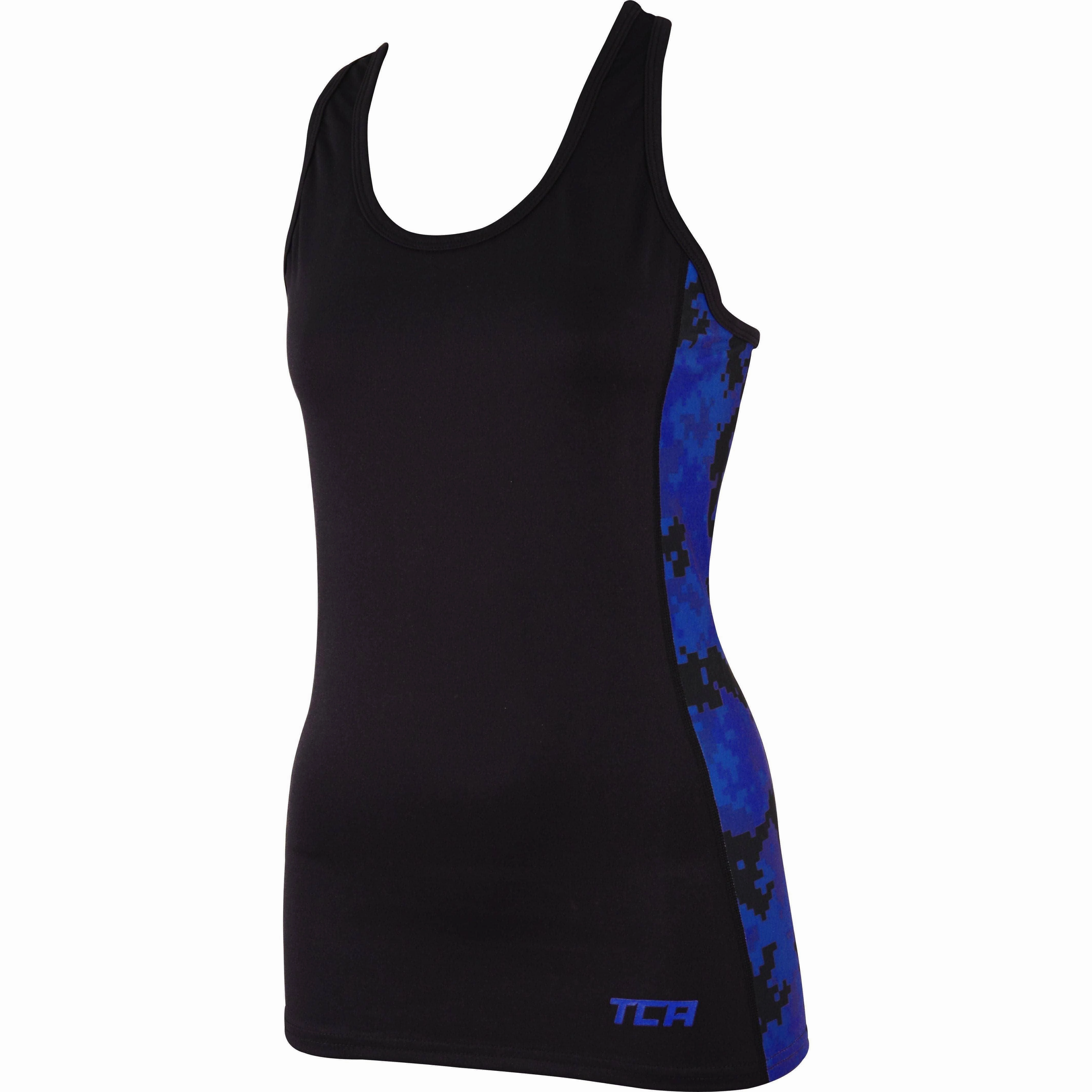 TCA Camo Print Womens Running Vest Tank Top - Black Bluetooth