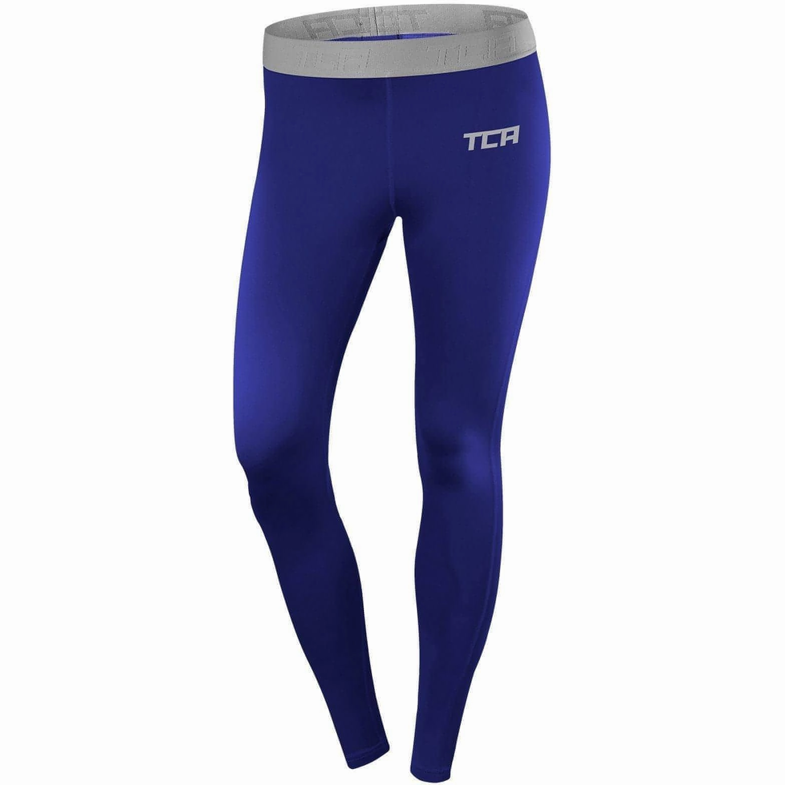 TCA Pro  Performance Endurance Womens Compression Tights - Blue Thumbhole Cuff Design