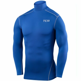 TCA Pro Performance Long Sleeve Mock Mens Compression Top - Blue Pet related