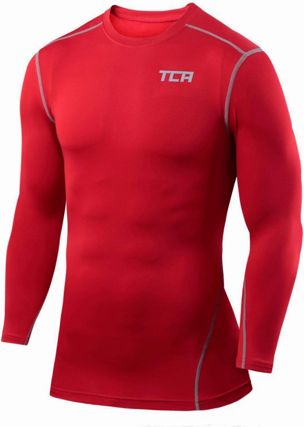 TCA Pro Performance Mens Long Sleeve Compression Top - Red Luxury Brand Mountainous area