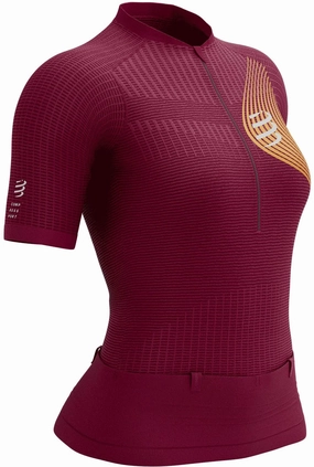 Modern Comfort Style Compressport Trail Postural Half Zip Short Sleeve Womens Running Top - Red