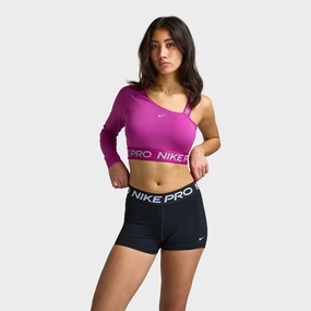 Nike Pro Shine Women's Dri-FIT Asymmetrical Cropped Top / Pink QuickAccess Pockets ElasticBinding