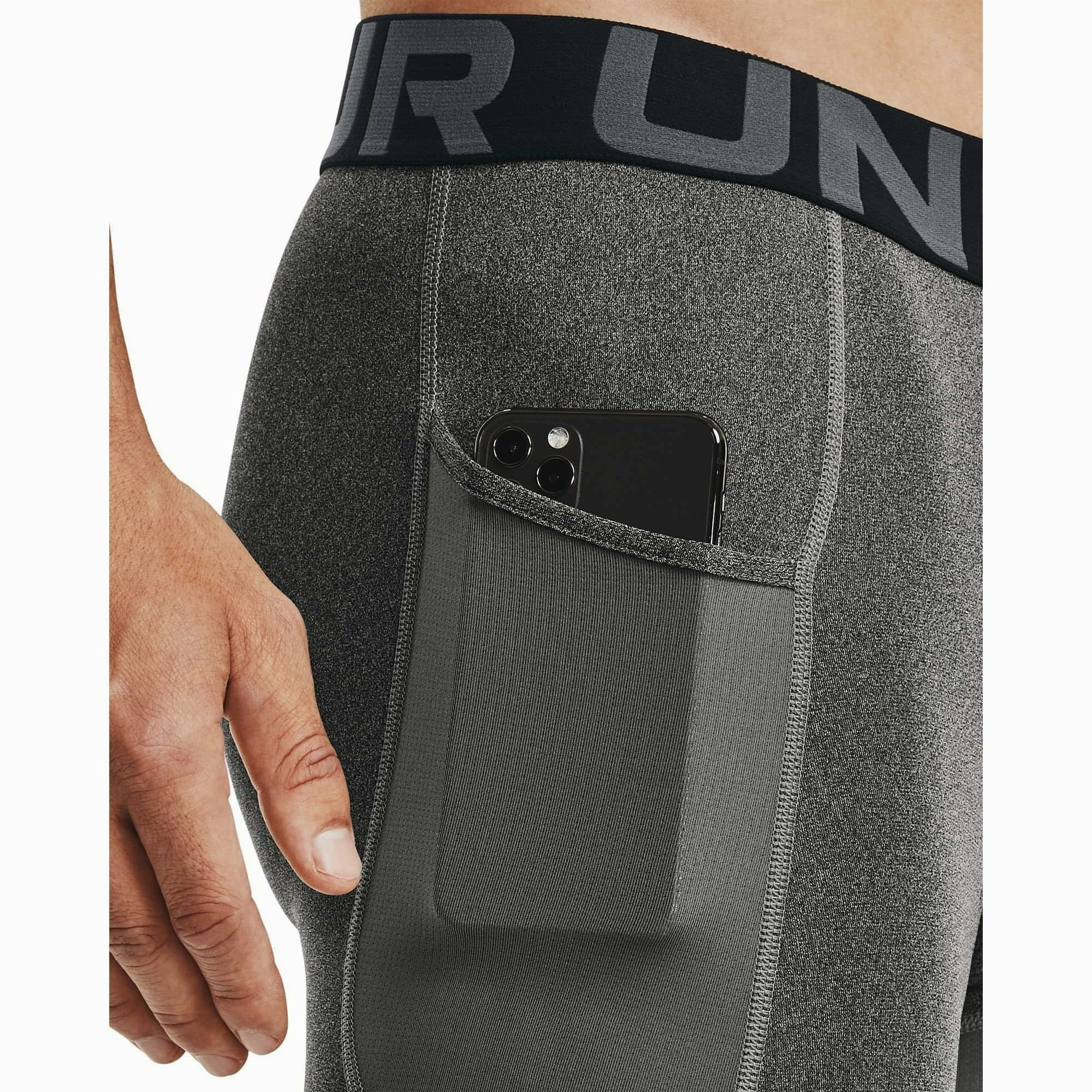Under Armour HeatGear Pocket Long Mens Short Compression Tights - Grey Joy Ease Wrinklefree