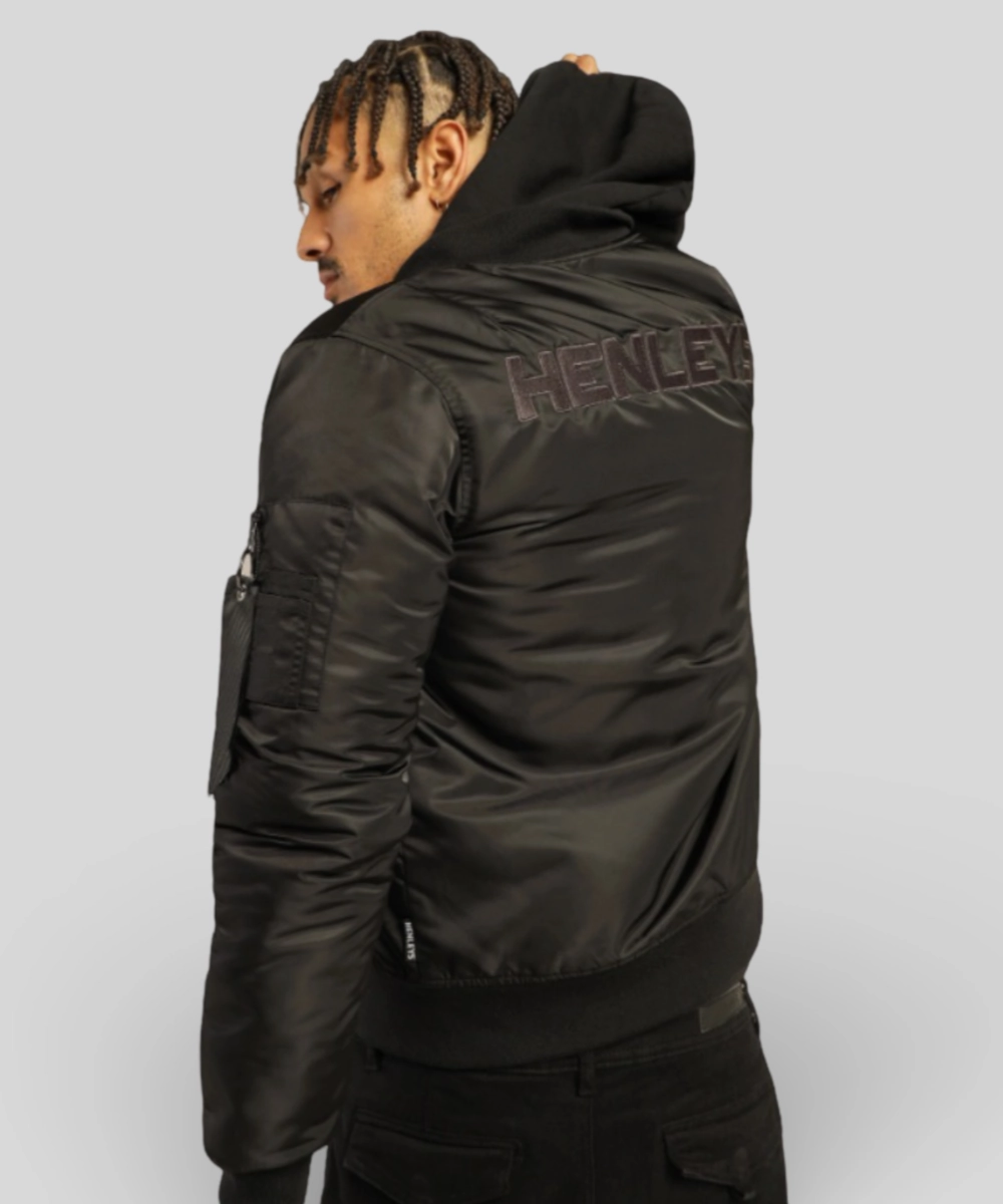 Henleys Overdrive Hooded Bomber Jacket (Black) Ethic Core SoftTouch Texture