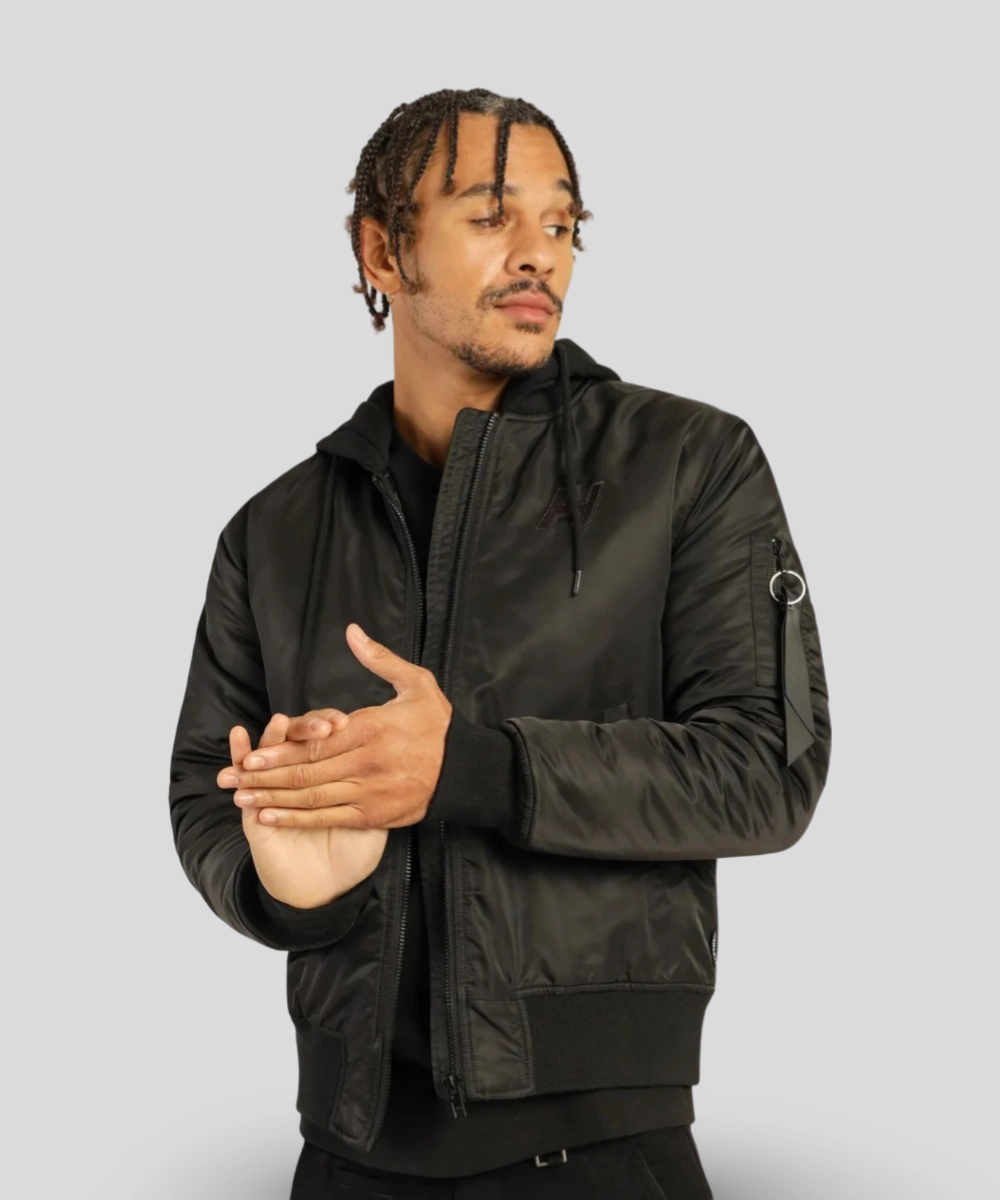 Move Fast Henleys Overdrive Hooded Bomber Jacket (Black)