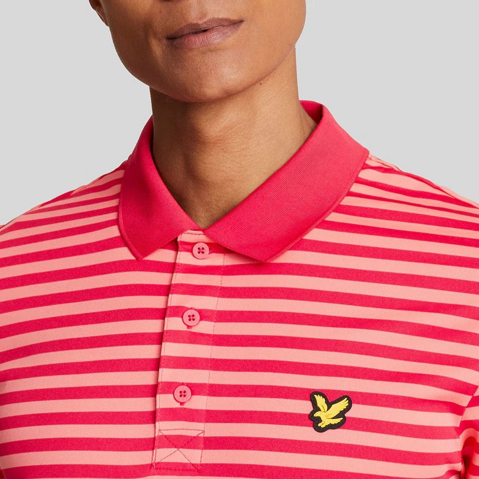 Four Button Placket Lightweight Material Lyle & Scott Golf Broad Stripe Polo Golf Shirt - Birdie Red