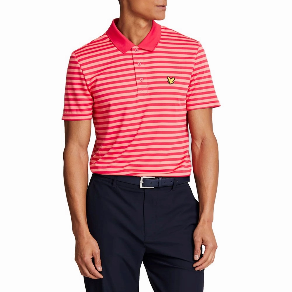 Yarn Dyed Collar Relaxed Comfort Lyle & Scott Golf Broad Stripe Polo Golf Shirt - Birdie Red