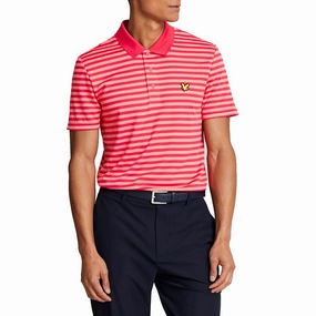 Lyle & Scott Golf Broad Stripe Polo Golf Shirt - Birdie Red ComfortStretch Collar