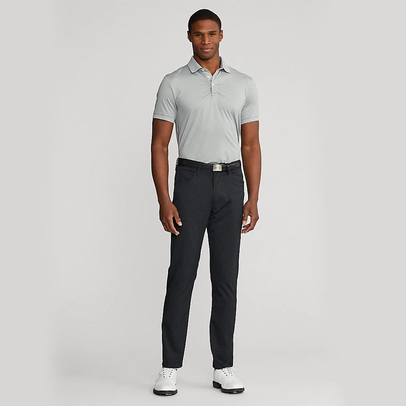 Layered Collar Structure RLX Ralph Lauren Solid Airflow Performance Golf Shirt - Andover Heather