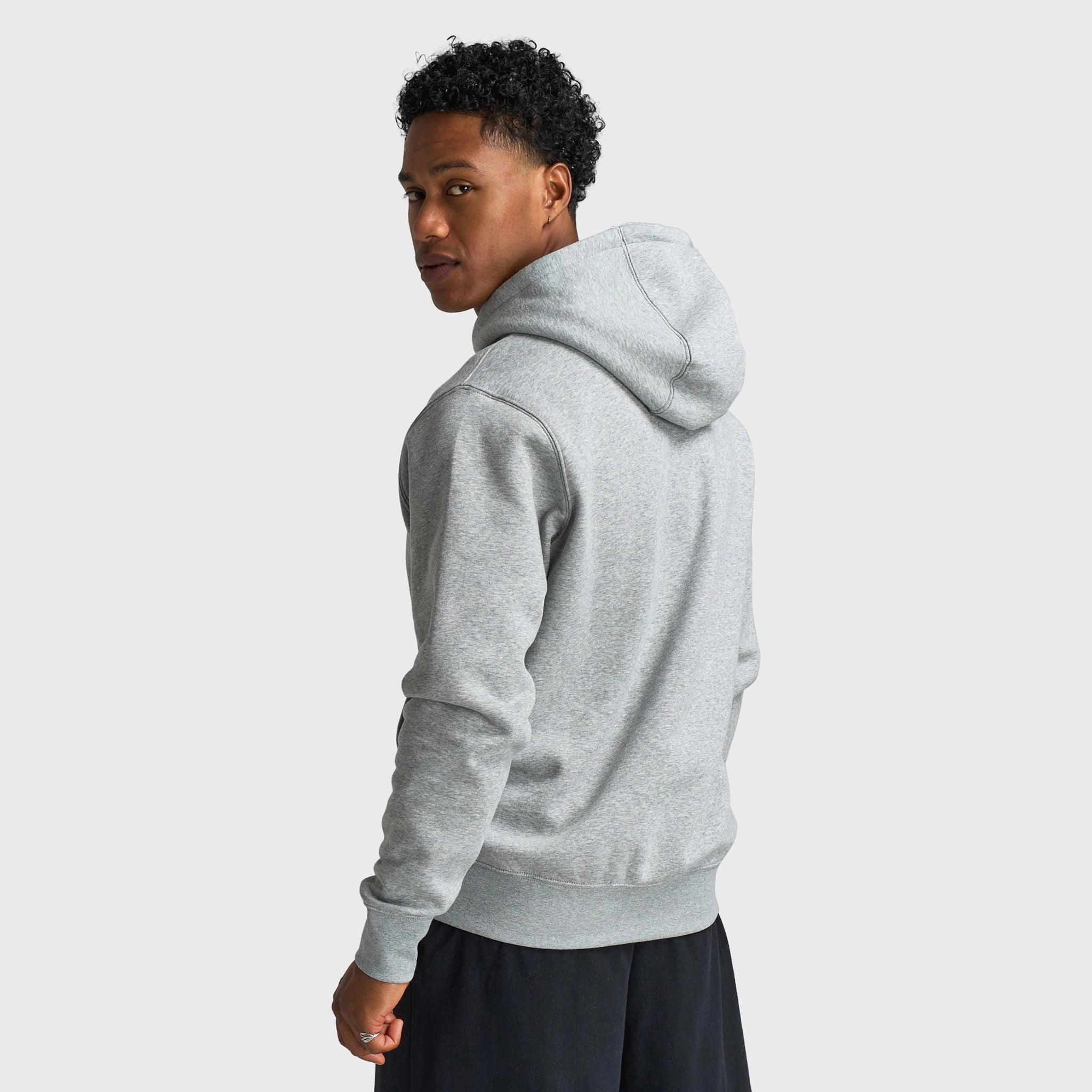 All Season Nike Club Fleece Pullover Hoodie Dark Grey Heather / Light Smoke Grey - White