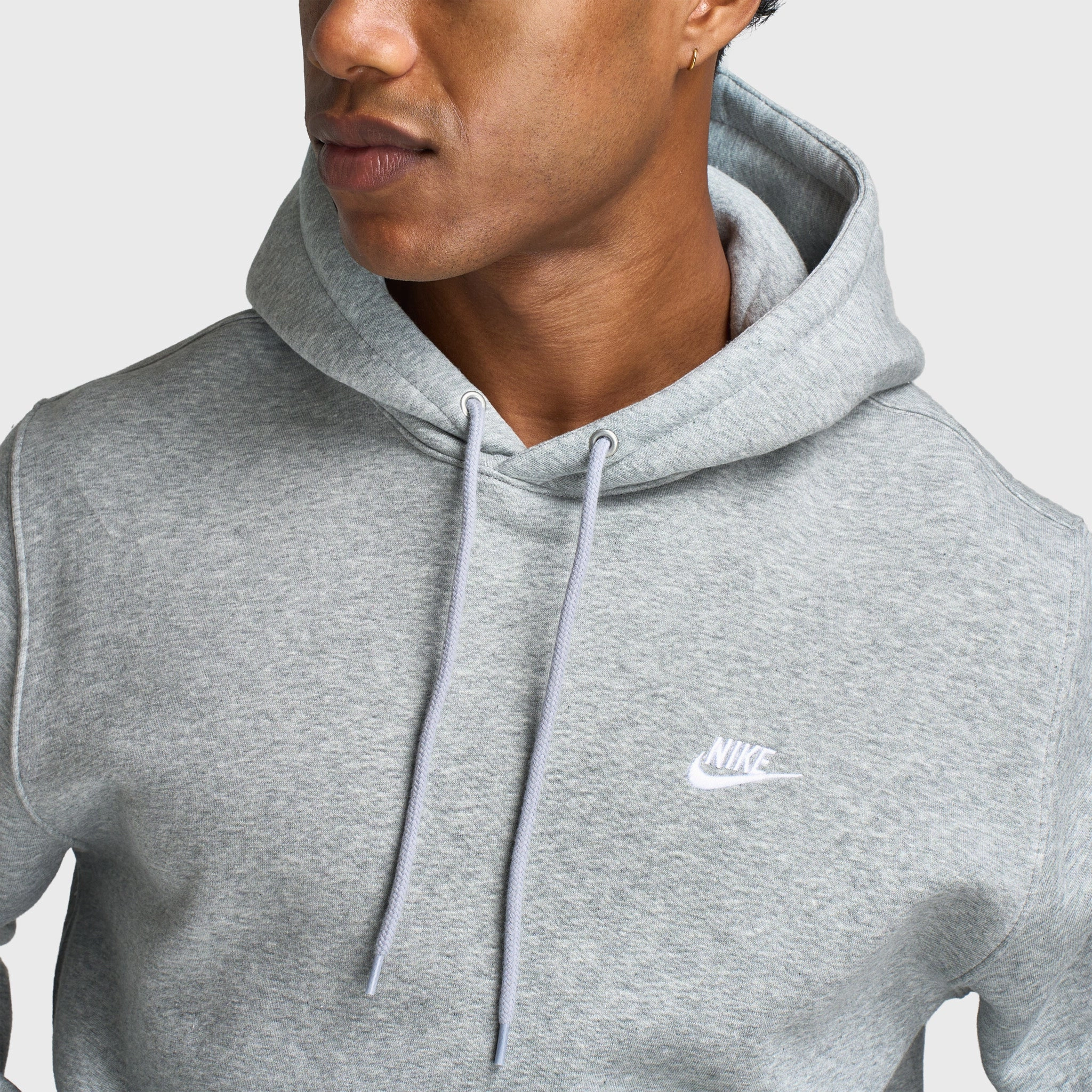 Nike Club Fleece Pullover Hoodie Dark Grey Heather / Light Smoke Grey - White quick dry
