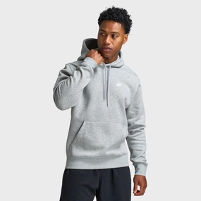 Trendy Feel Nike Club Fleece Pullover Hoodie Dark Grey Heather / Light Smoke Grey - White