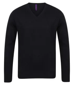 WaterRepellentCoating Mens Lightweight V-Neck Jumper | BLACK