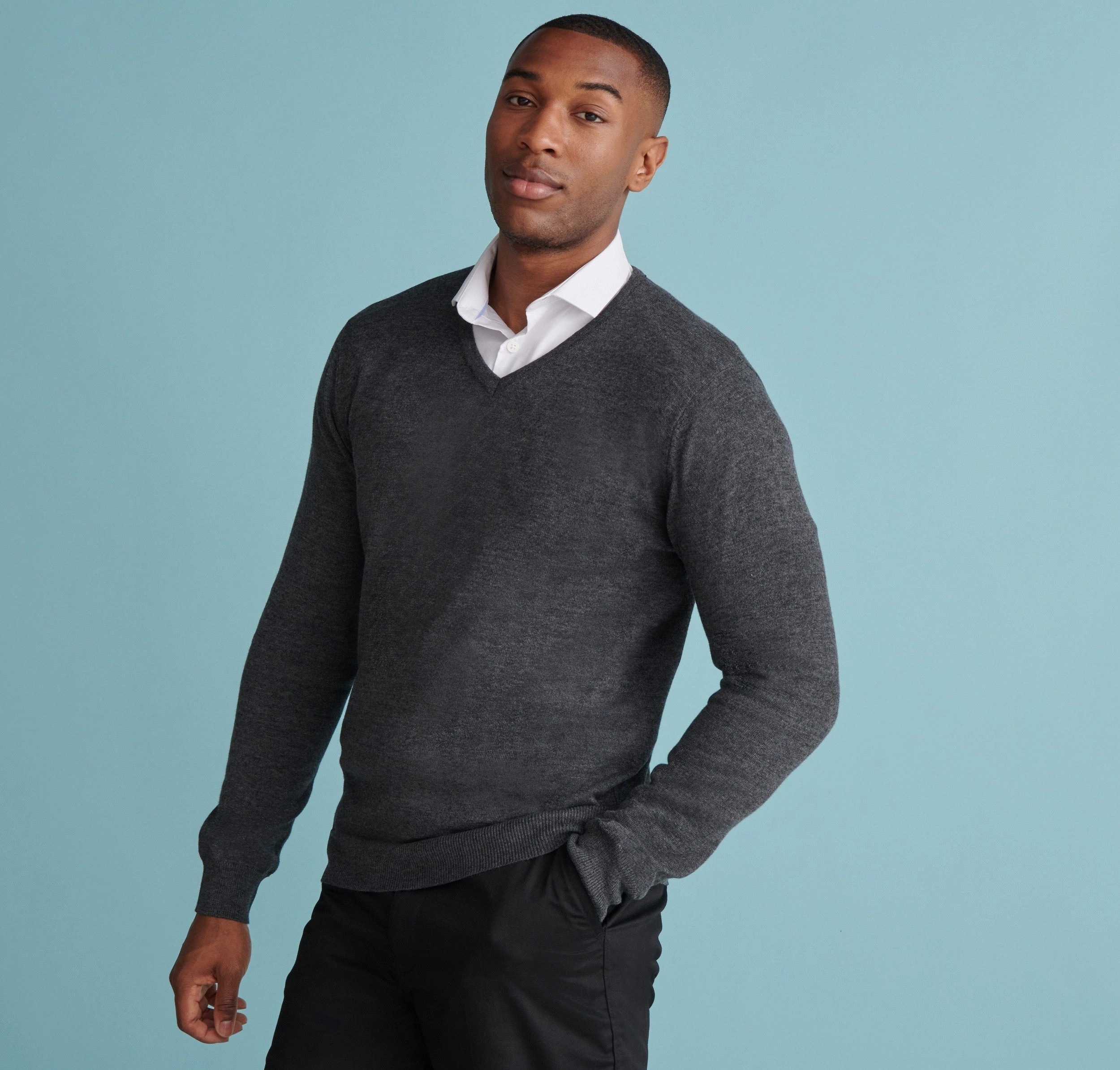 Mens Lightweight V-Neck Jumper | BLACK Earth Glow Tulle Soul