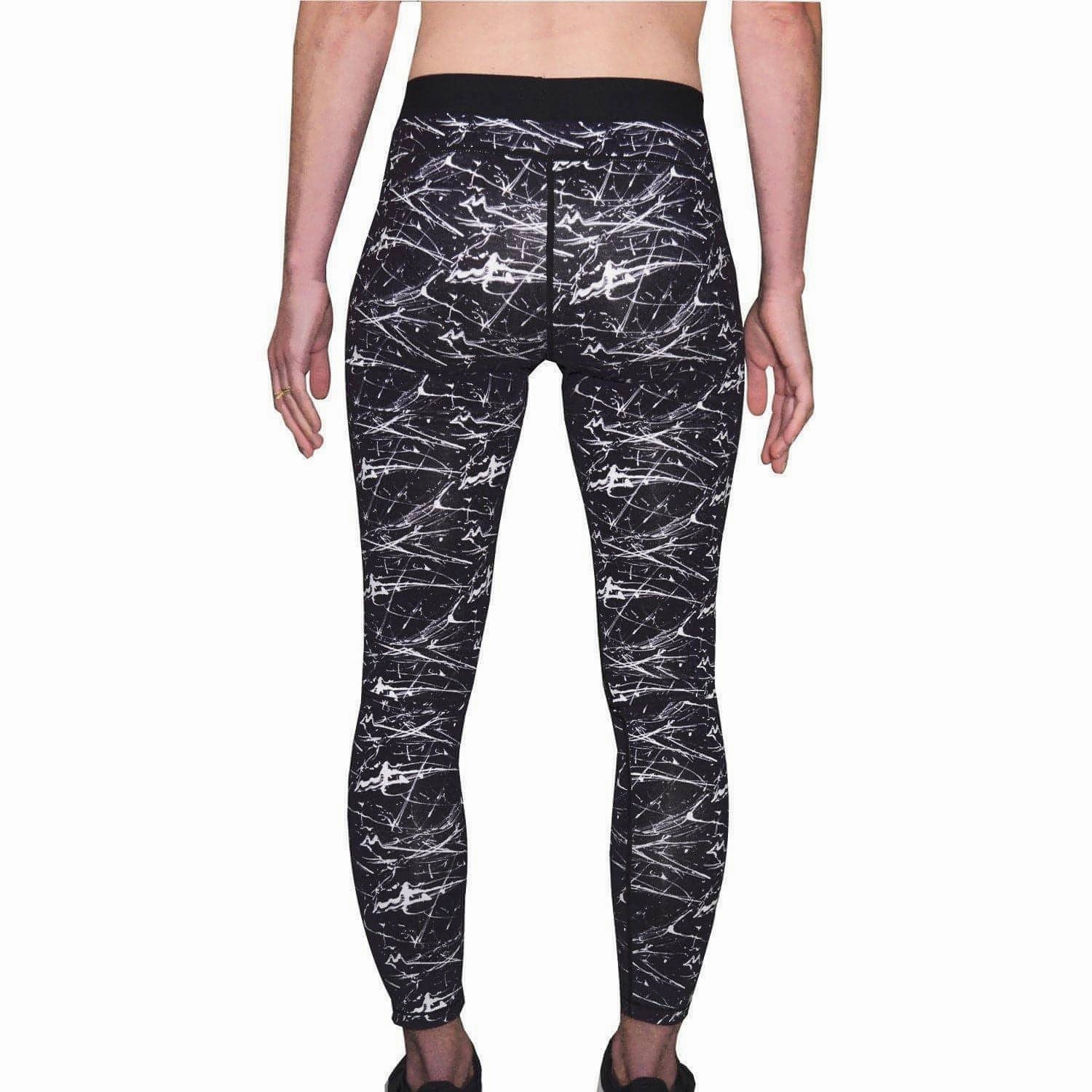 More Mile Go For It Printed Womens Long Running Tights - Black AdvancedMoistureManagement