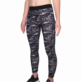 More Mile Go For It Printed Womens Long Running Tights - Black Sweat Resistant Coating SweatGuard Barrier