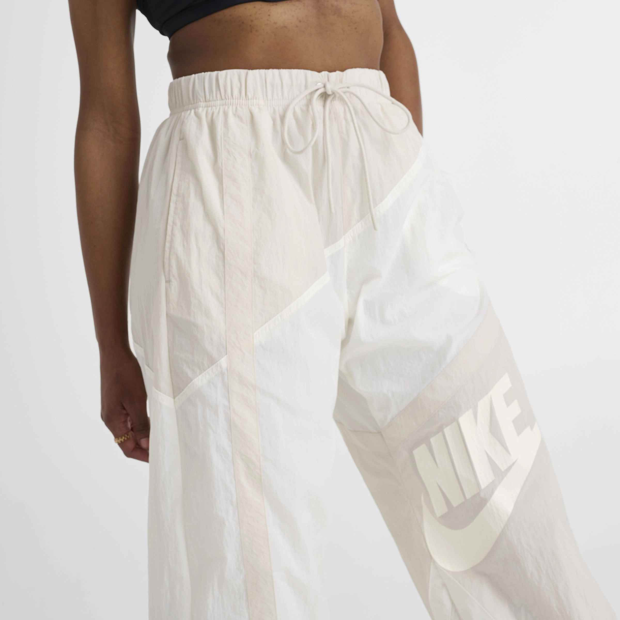 Nike Sportswear Women's Mid-Rise Loose Woven Open-Hem Pants Sail / Lt Orewood Brown Flexible Outfit martial arts studio