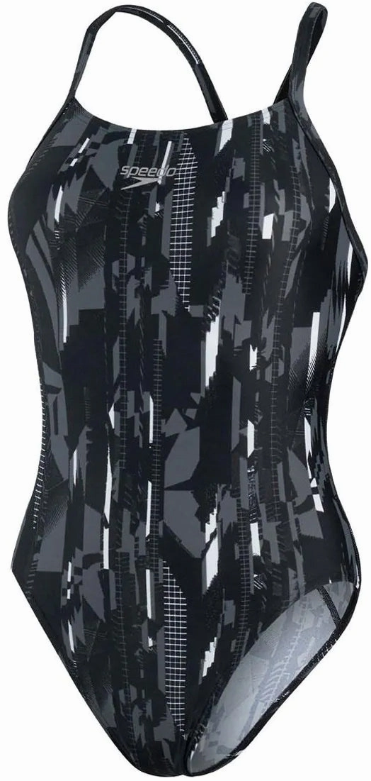 Speedo Allover Rippleback Womens Swimsuit - Black Non Slip Waistband