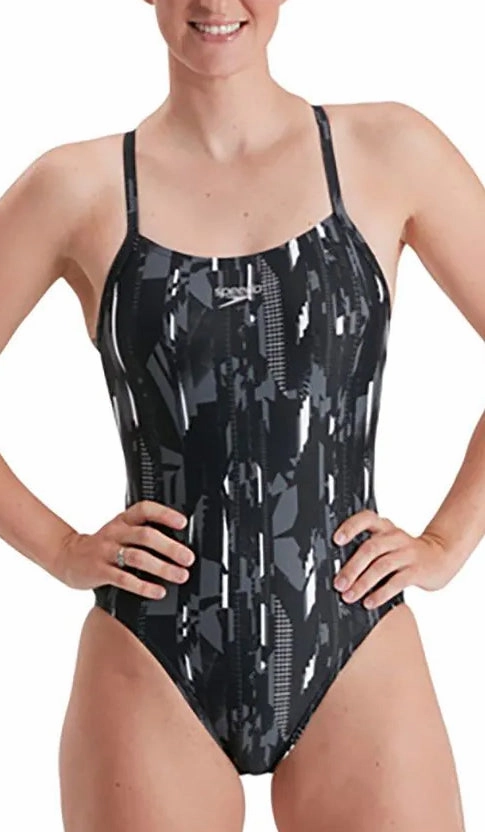 Eco Friendly Dye Process Low Profile Stitching Speedo Allover Rippleback Womens Swimsuit - Black
