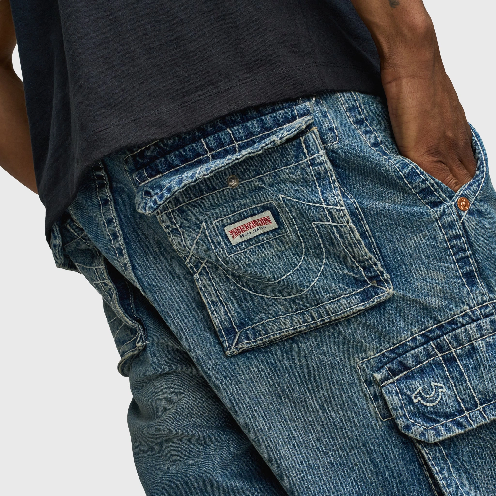 Breathable Design On-the-Go Shorts True Religion Big T Vinny Medium Wash Cargo Shorts / Blue Legend