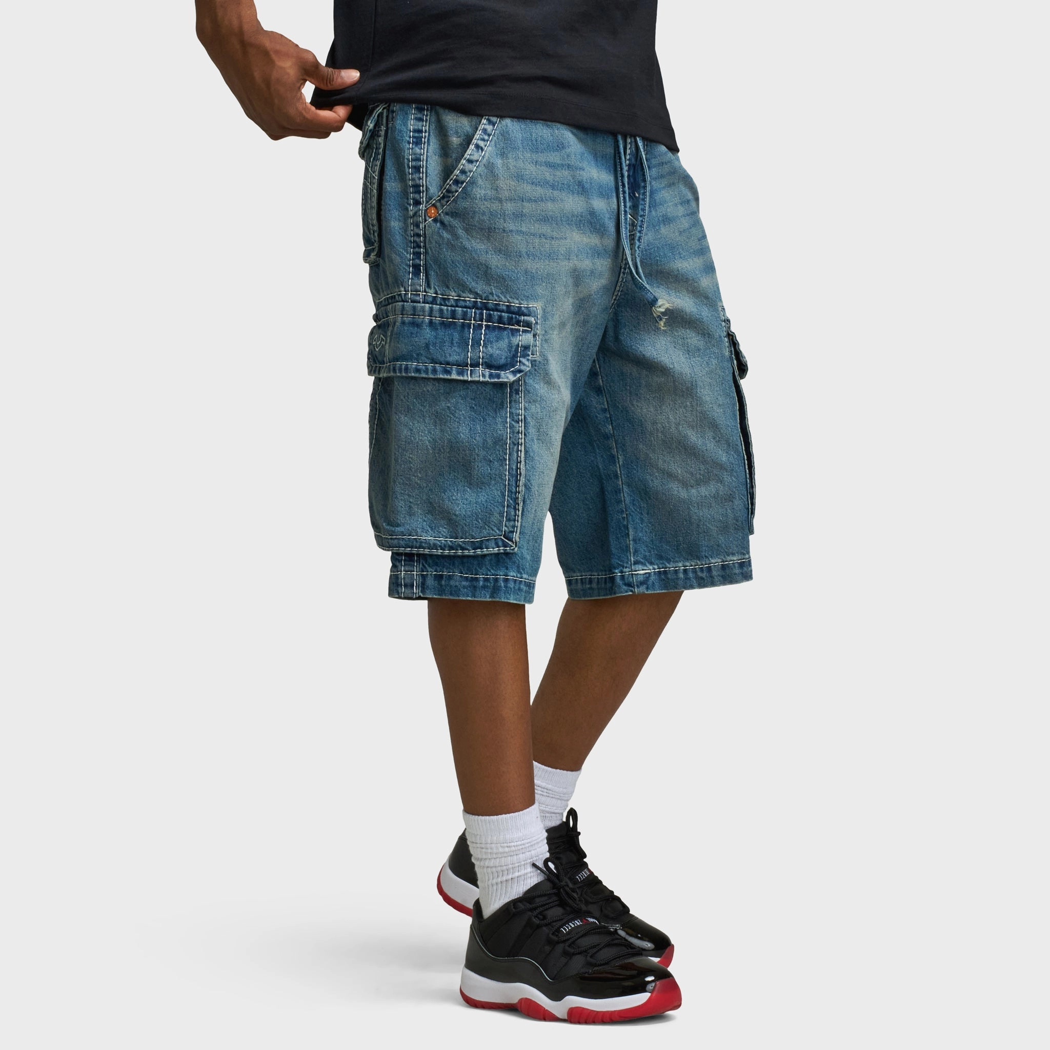 Tear Resistant Fabric Abrasion Resistant Edges True Religion Big T Vinny Medium Wash Cargo Shorts / Blue Legend