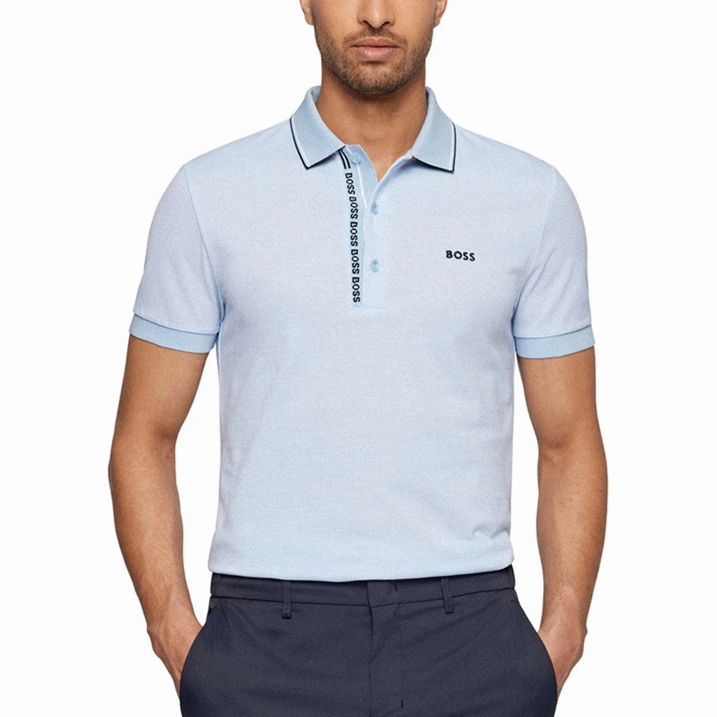 Boss Paule 4 Golf Polo Shirt - Open Blue Polo Collar Breathable Shirt