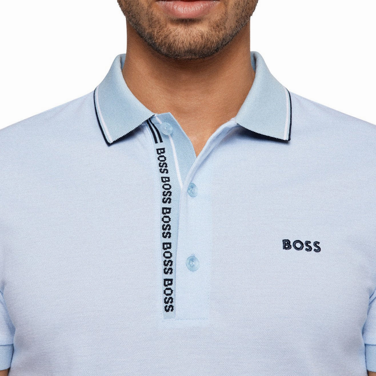 Summer Golf DoubleLayered Fabric Boss Paule 4 Golf Polo Shirt - Open Blue