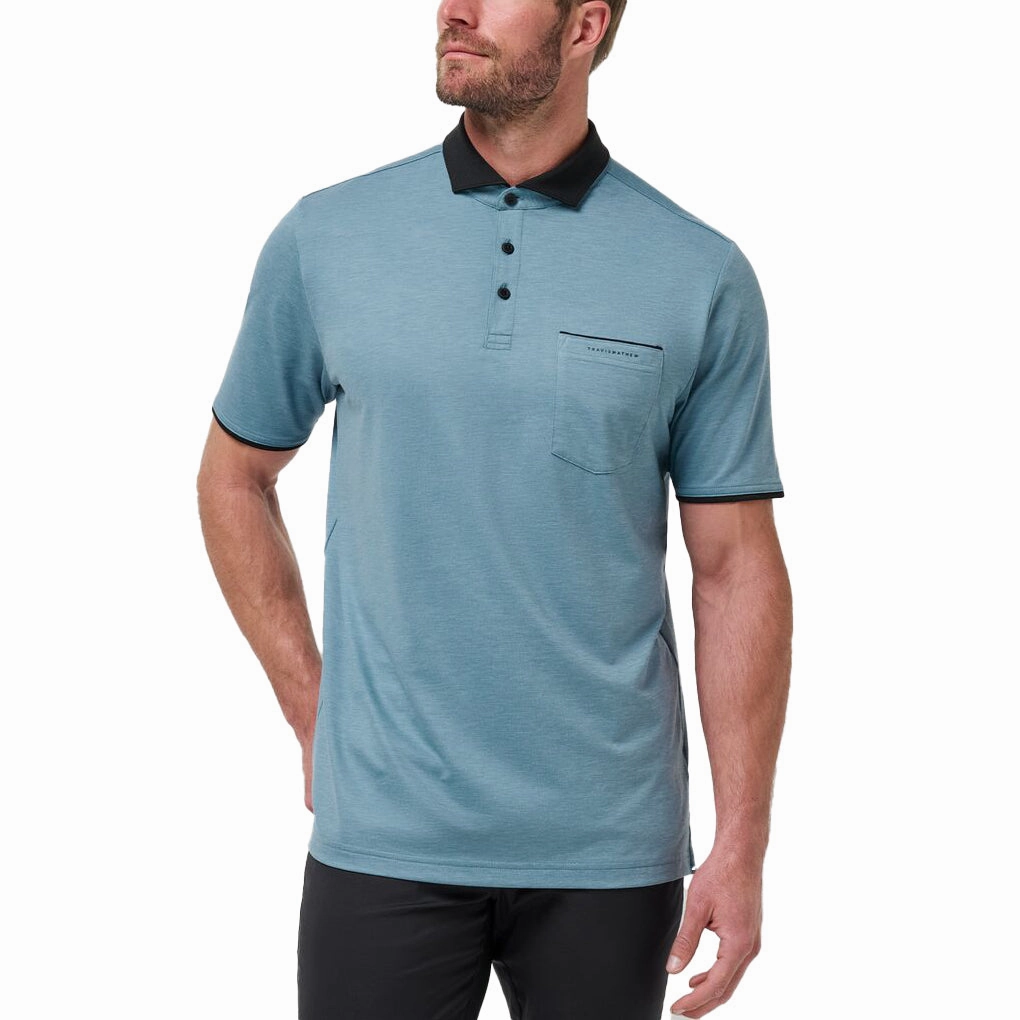 Travis Mathew Featherweight Pocket Golf Polo Shirt  - Captains Blue Travel Ready Flatlock stitching