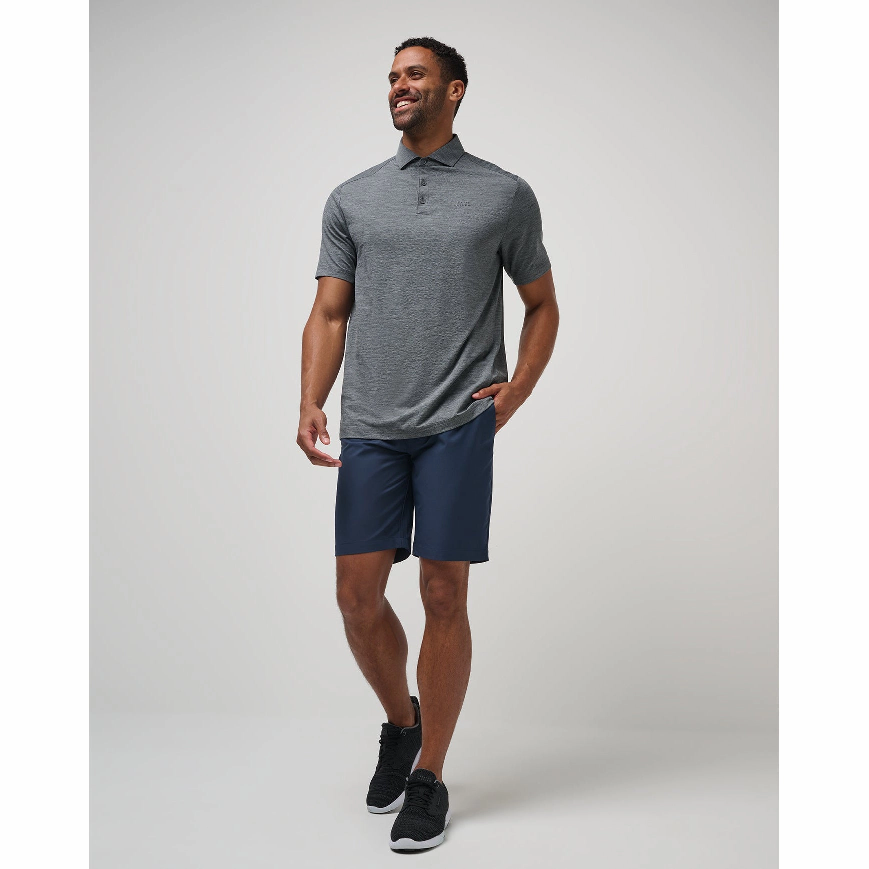 Travis Mathew Heater Pro Golf Shirt - Heather Grey Placket Reinforcement Layering Staple