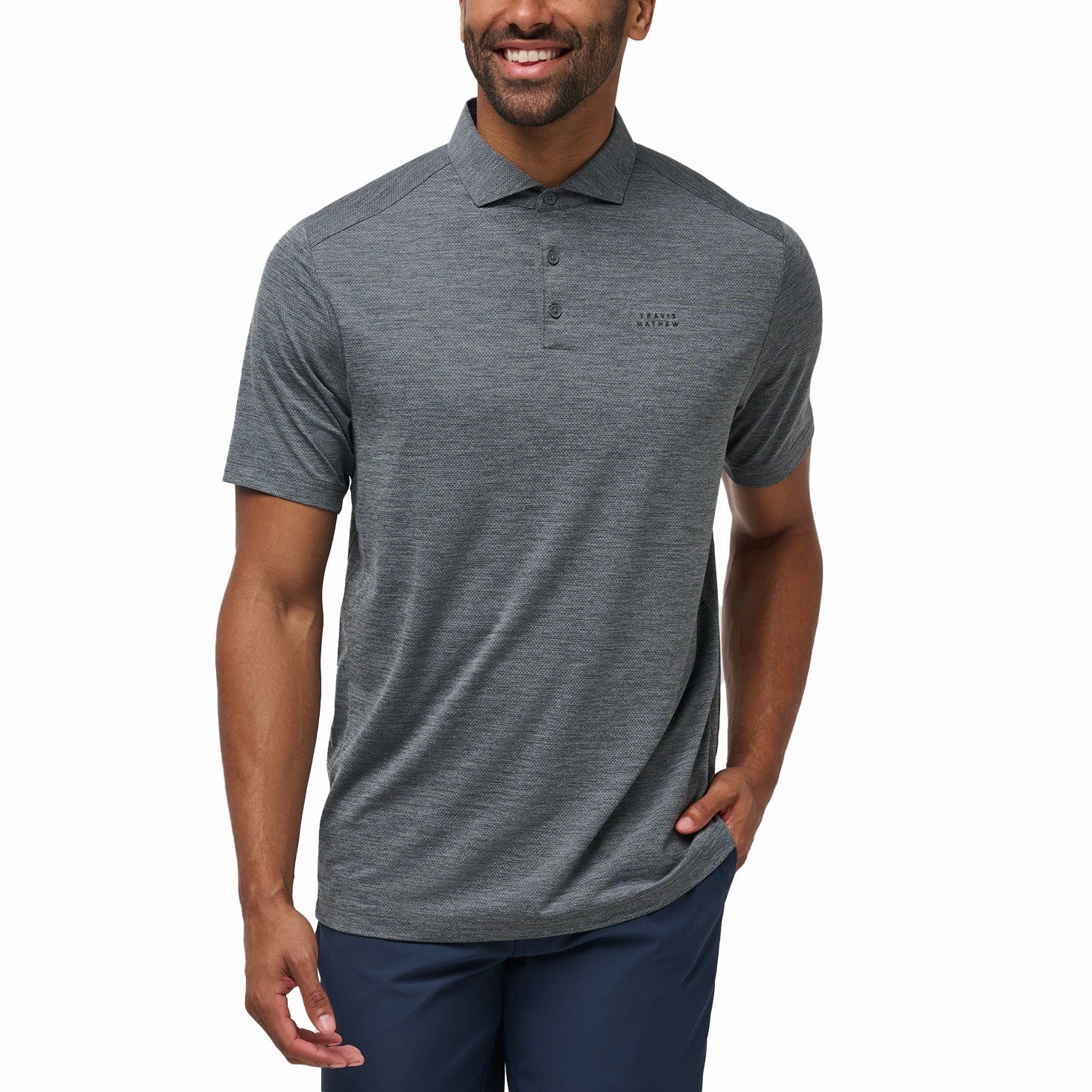 Preppy Vibe Breathable Textile Travis Mathew Heater Pro Golf Shirt - Heather Grey