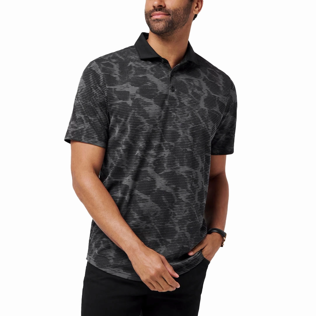 TearResistant Fiber Oversized Silhouette Travis Mathew Study Abroad Golf Polo Shirt  - Black