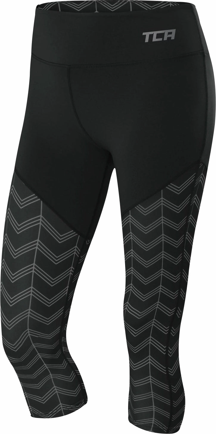 Trendy TCA Pro Performance Supreme High Waist Womens 3/4 Capri Running Tights - Black