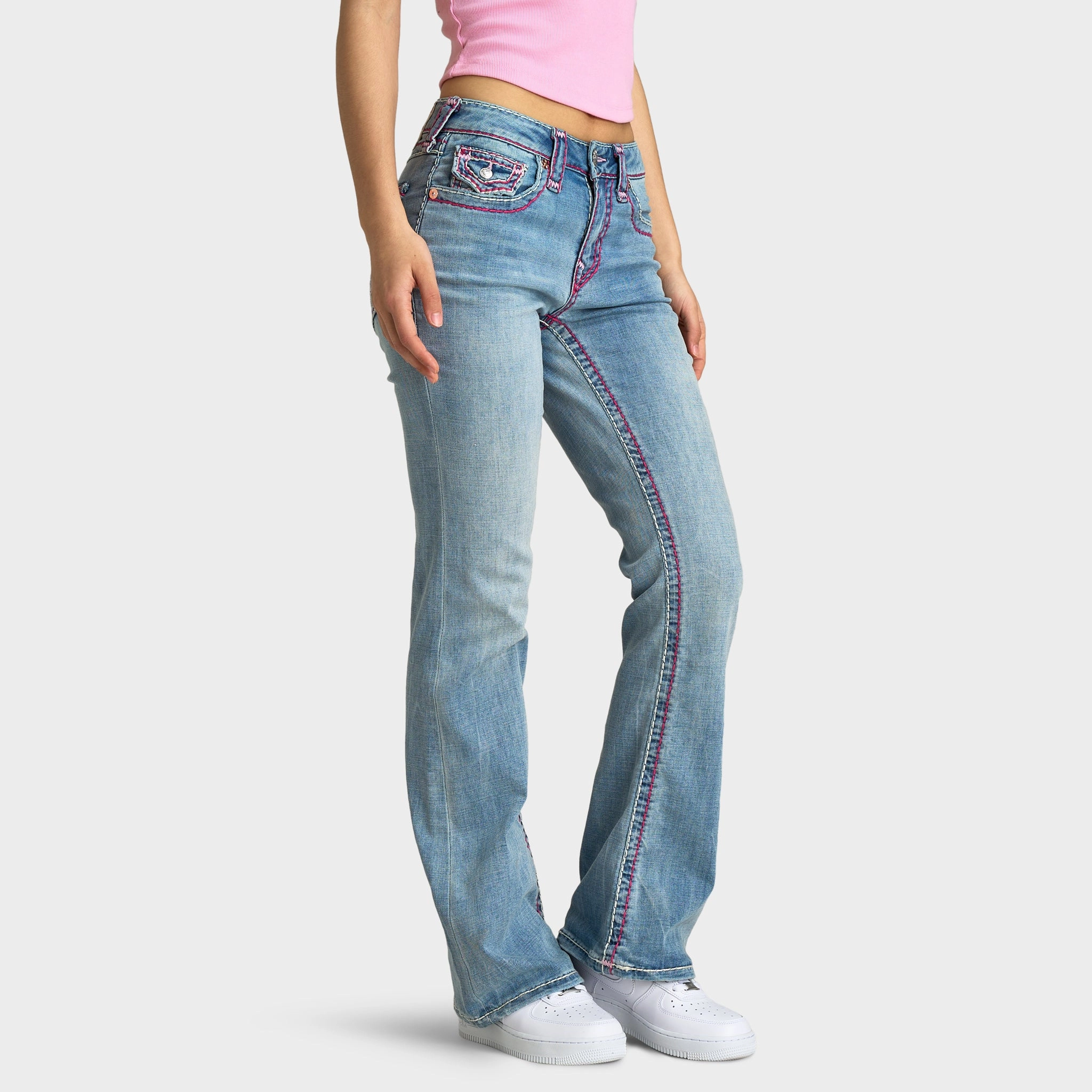 Casual Option True Religion Women's Becca Mid Rise Bootcut Flap Sup T / California Poppy