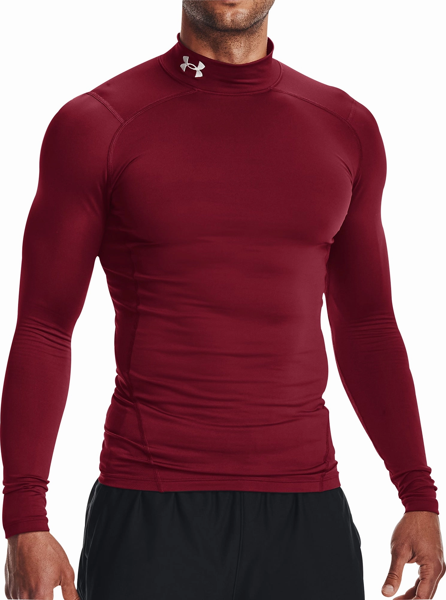 Under Armour ColdGear Compression Mock Long Sleeve Mens Running Top - Red lace venue
