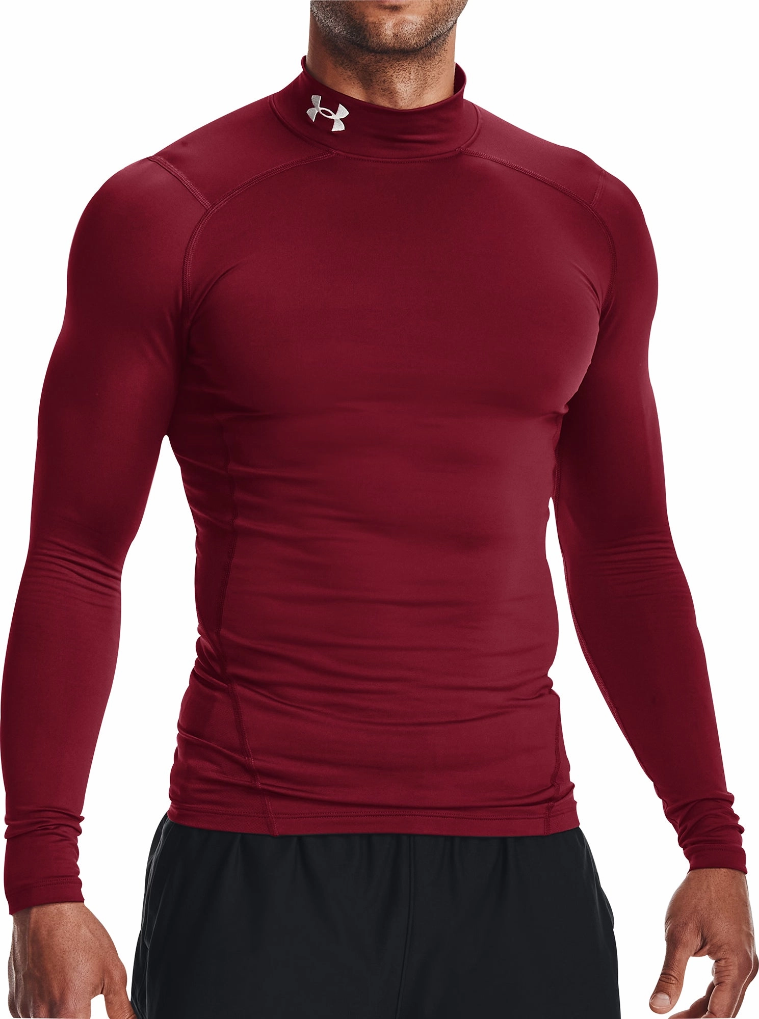 Under Armour ColdGear Compression Mock Long Sleeve Mens Running Top - Red Weekend - wear Thick