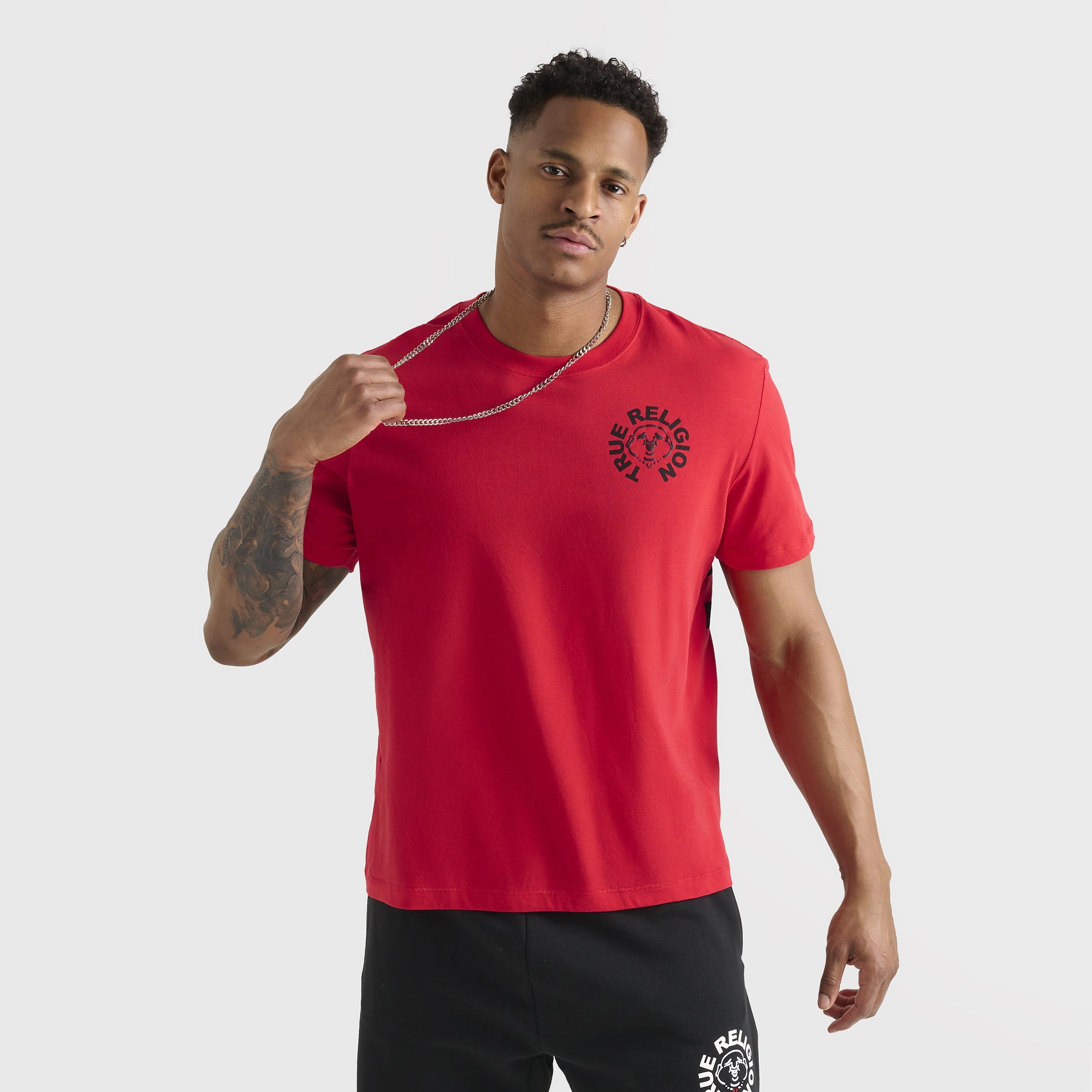 Racerback Design Durable Stitching True Religion Buddha Face Tee / Flame Scarlet
