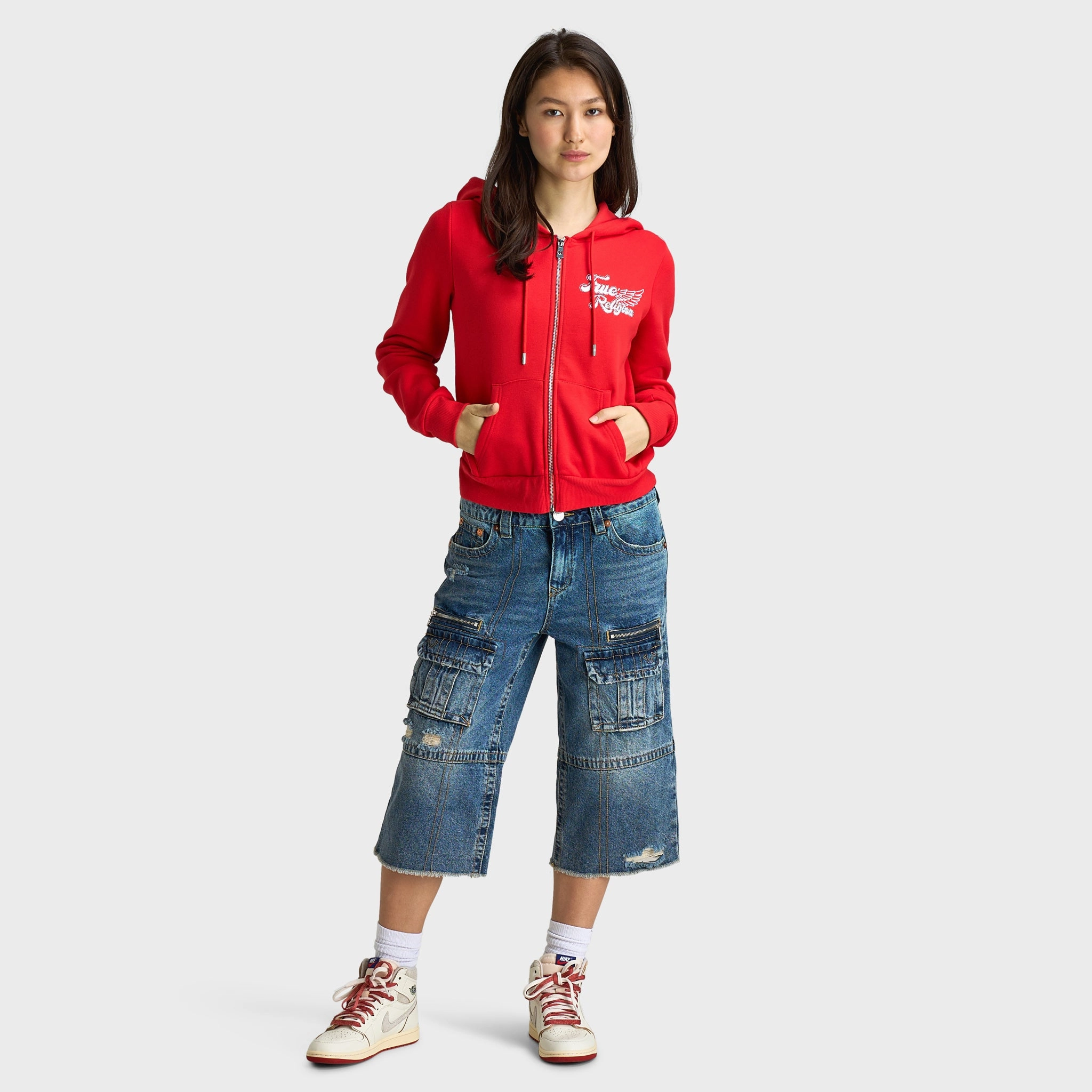Abrasion resistant True Religion Crystal Wing Classic Zip Hoodie / Flame Scarlet
