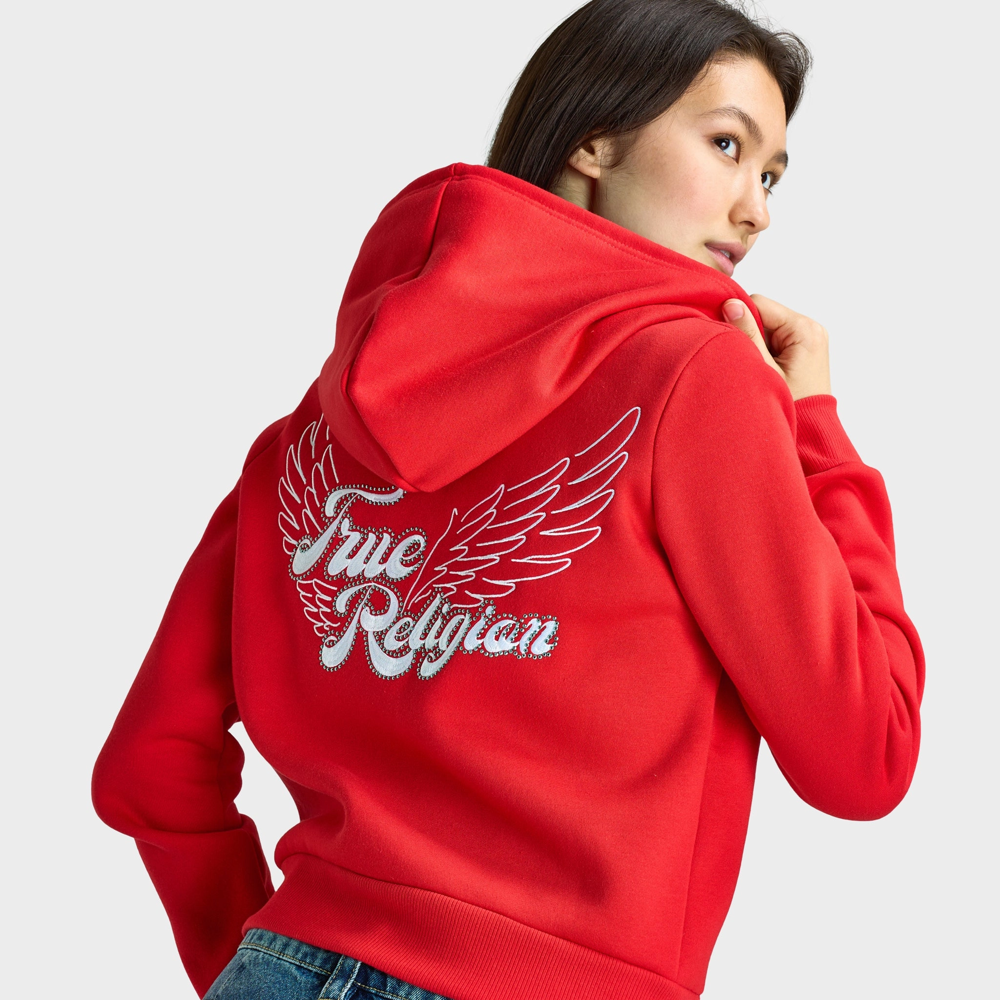 True Religion Crystal Wing Classic Zip Hoodie / Flame Scarlet ReinforcedStressPoints