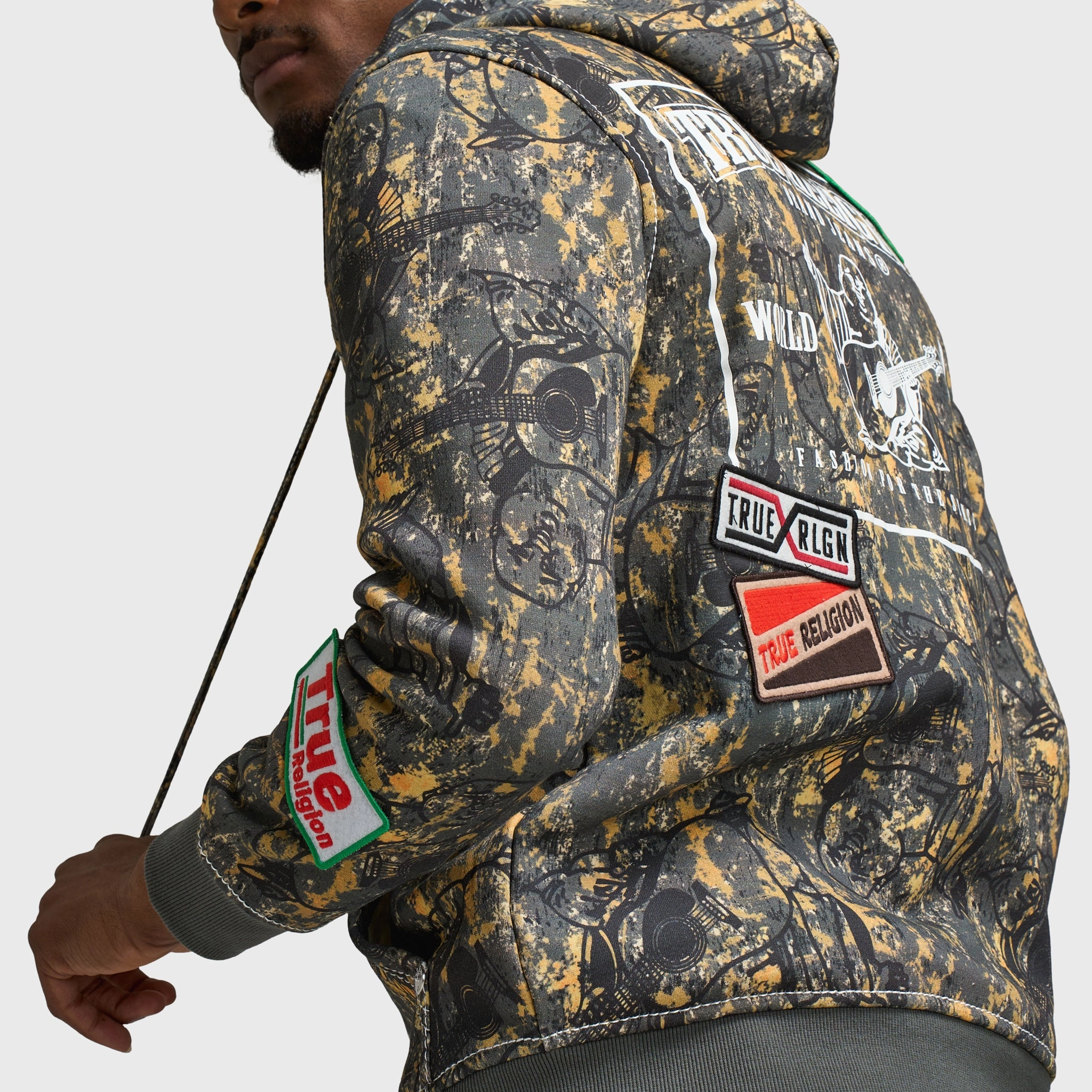 Cool Climate True Religion Patch Buddha Camo Big T Full Zip Hoodie / Buddha Camo