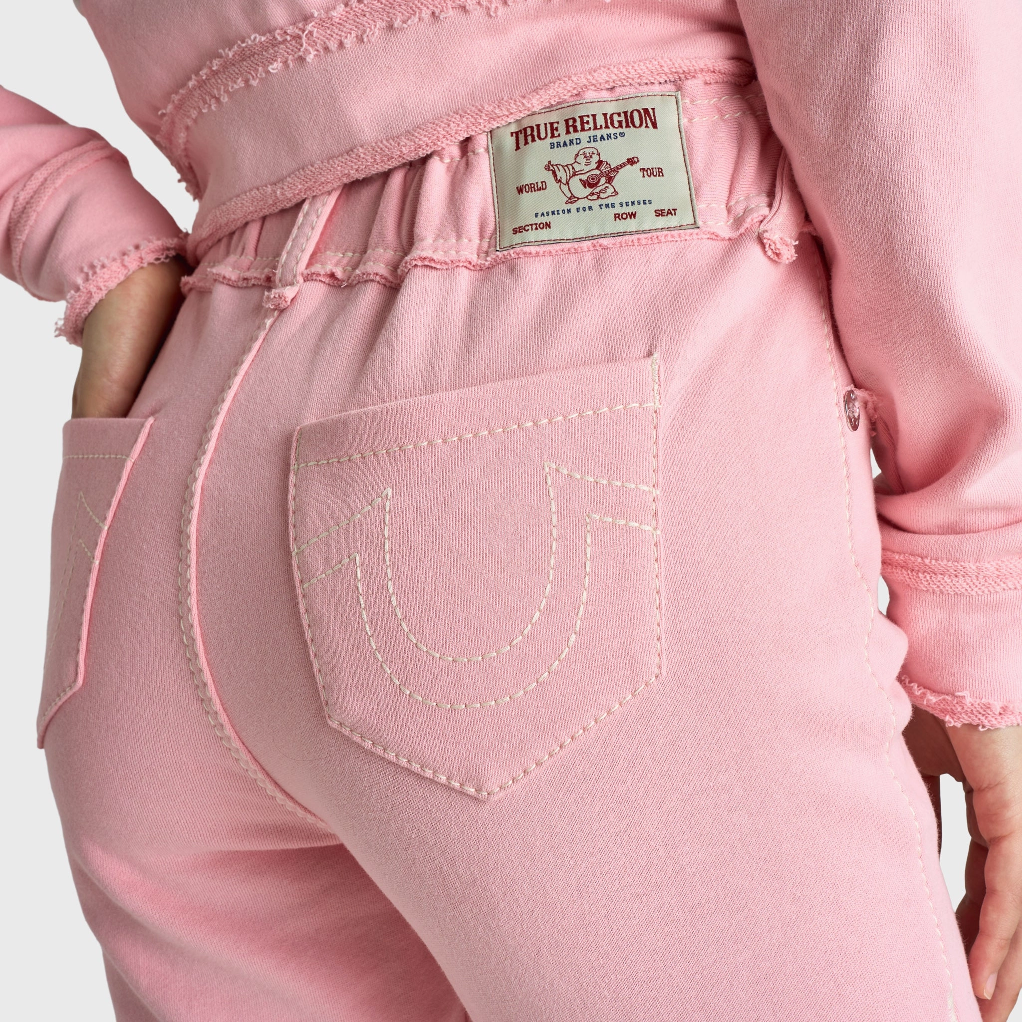 Energy Flow Street Sport True Religion Wash Raw Edge Big T Track Pants / Candy Pink