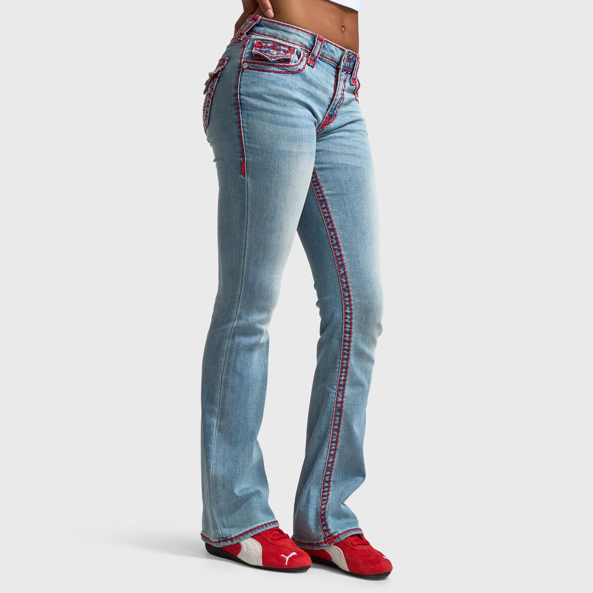 True Religion Women's Becca Midrise Bootcut Flap Super T / Nominated Open Heart