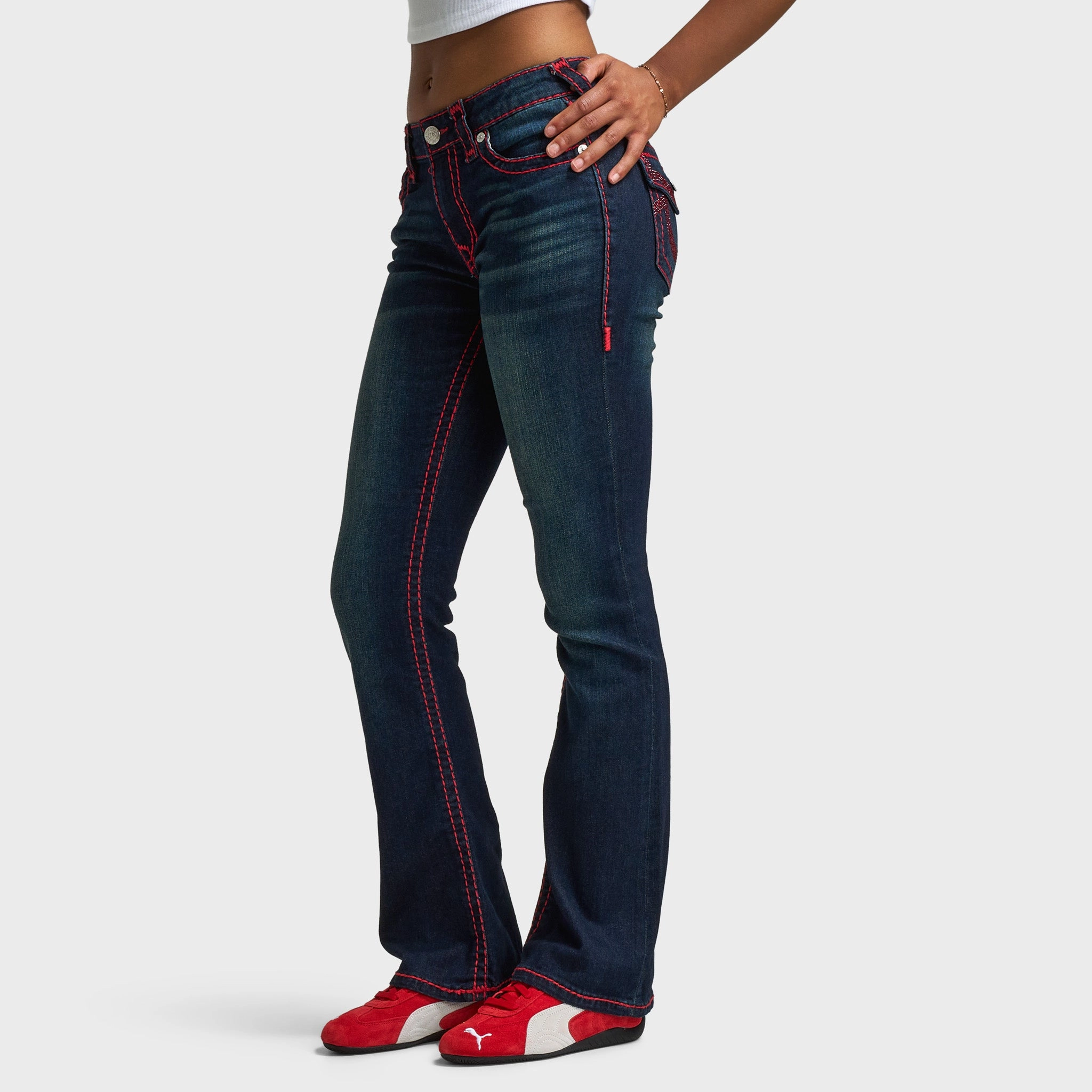 True Religion Women's Rhinestone Becca Boot Supt / Indigo Twilight Dance Flow TearResistant Material
