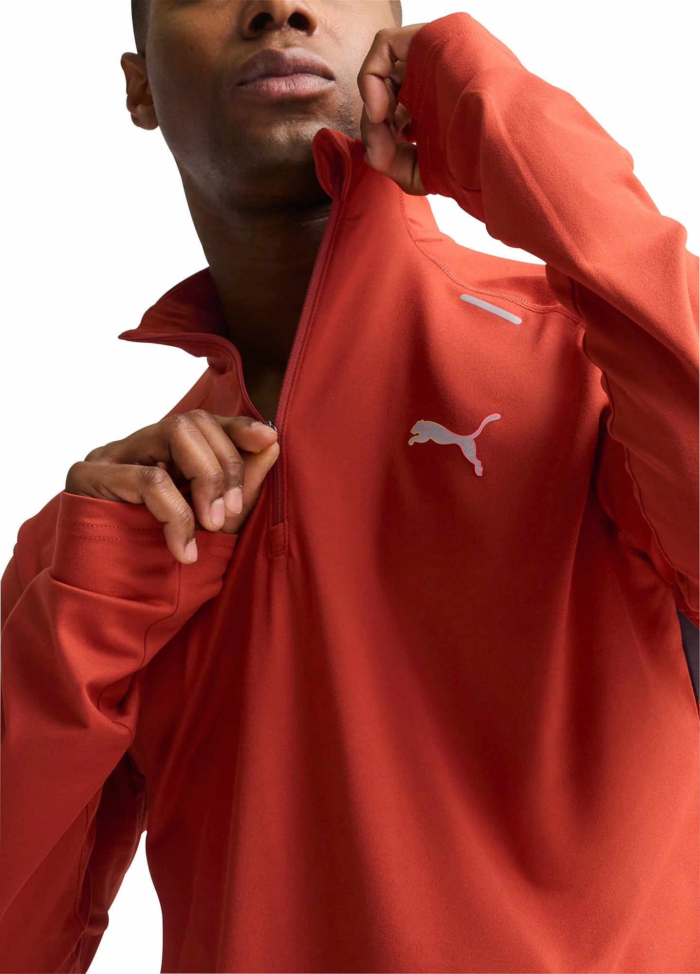 UV resistant Elastic Puma Run Cloudspun Half Zip Long Sleeve Mens Running Top - Red