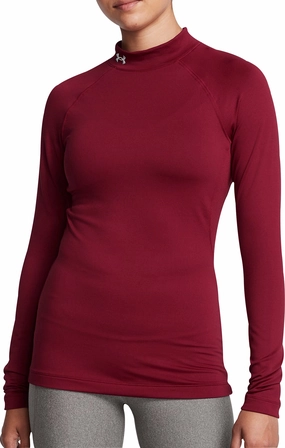 Vase Low Profile Seam Construction Under Armour ColdGear Mock Neck Long Sleeve Womens Running Top - Red