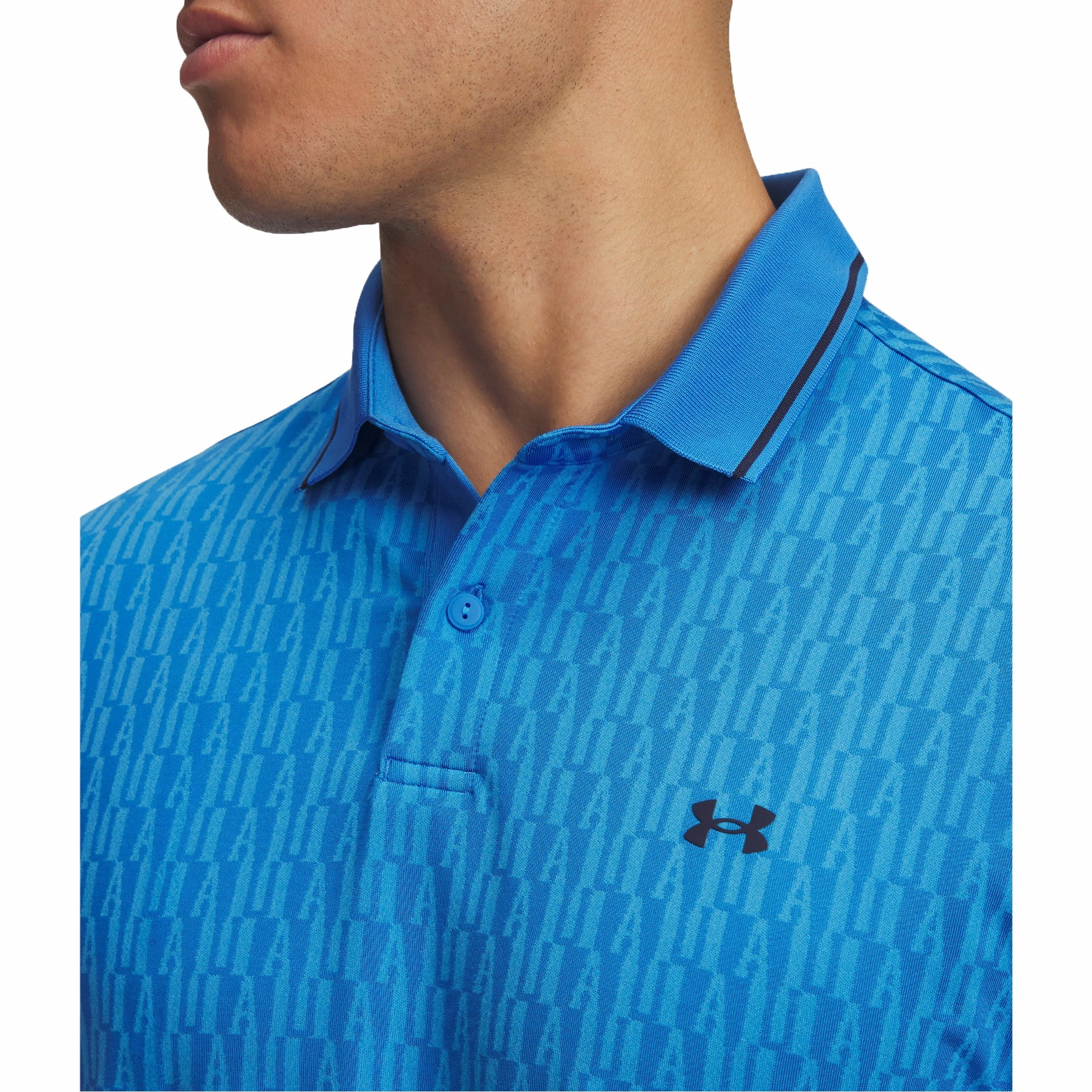 NonRestrictive Cut Under Armour Drive Sport Jacquard Golf Polo Shirt - Blue Atlantis/Midnight Navy